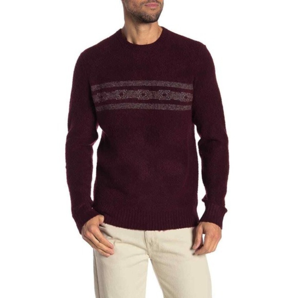 MICHAEL BASTIAN Striped Boucle Crew Neck Sweater in beetroot burgundy color